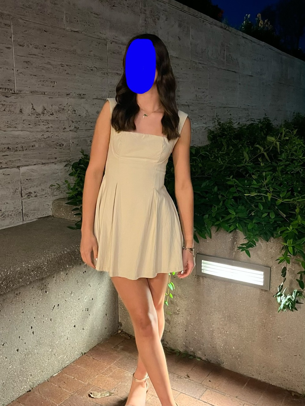 Sleeveless Cream Square-Neck Mini Dress